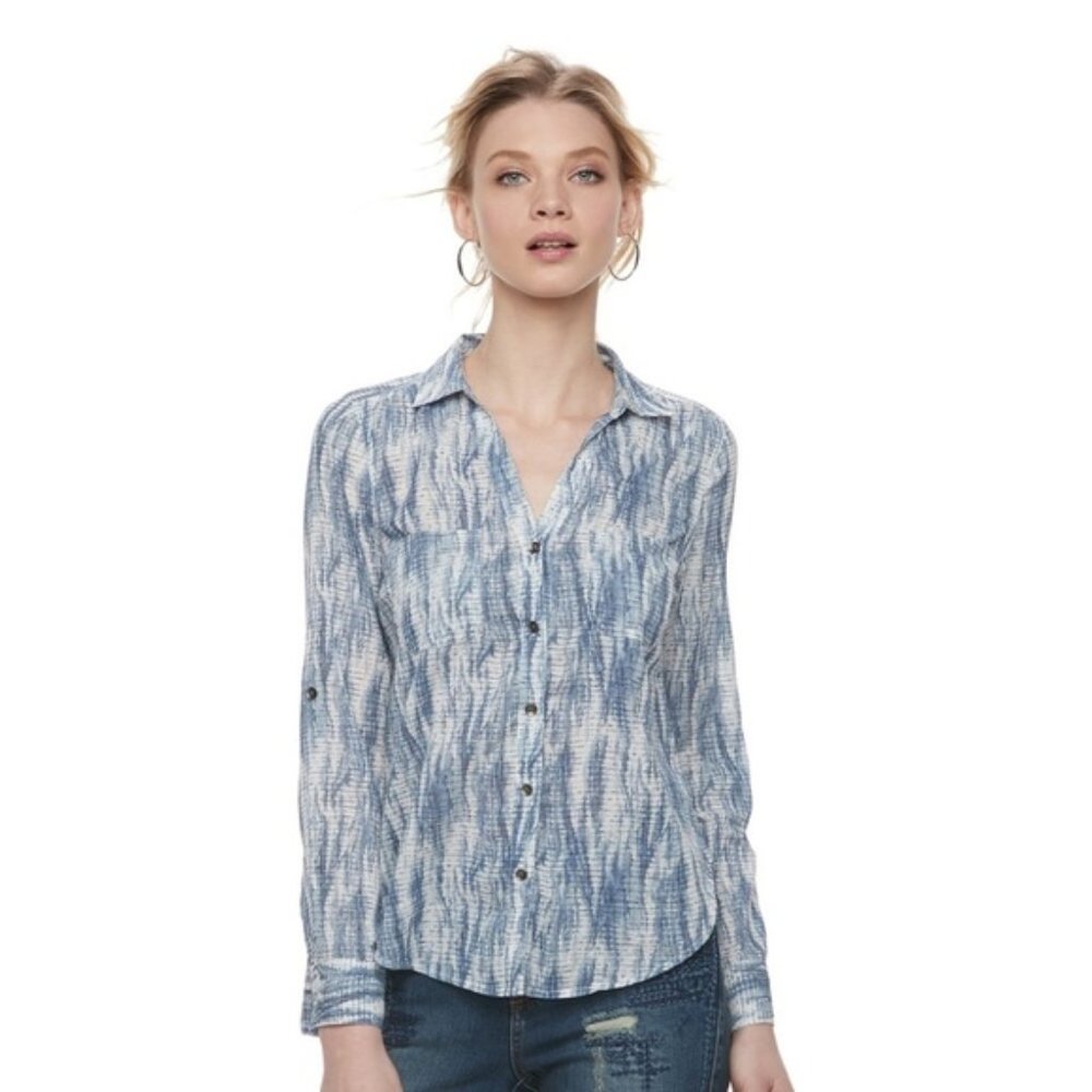 Rock & Republic Tie-Dye 3/4 Sleeve Shirt - Size Medium